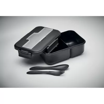 Lunchbox dwupoziomowy ze sztućcami 1000 ml MAKAN - Czarny (MO6646-03)