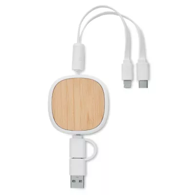 Kabel zwijany 90 cm z bambusowym wykończeniem TOGOBAM - Bialy (MO2146-06)