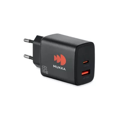 Ładowarka sieciowa GaN 65W USB-C i USB-A EXTEN - Czarny (MO2979-03)