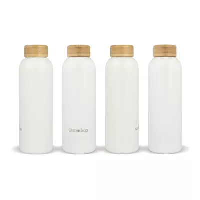 Butelka ze stali nierdzewnej Waterdrop z bambusową nakrętką 600 ml - biały (LT47002-N0001)