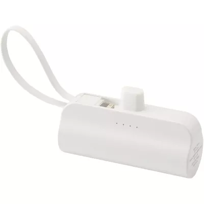 Alnair powerbank o pojemności 5000 mAh i mocy 10 W, wykonany z tworzyw sztucznych pochodzących z recyklingu, z wbudowaną podstawką i kablem 2 w 1 - Biały (12447201)