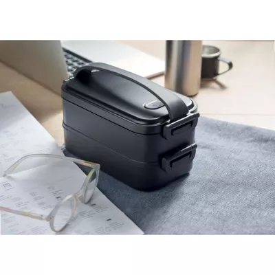 Lunchbox dwupoziomowy 2x800 ml z klamrami IDOLUNCH - Czarny (MO2119-03)