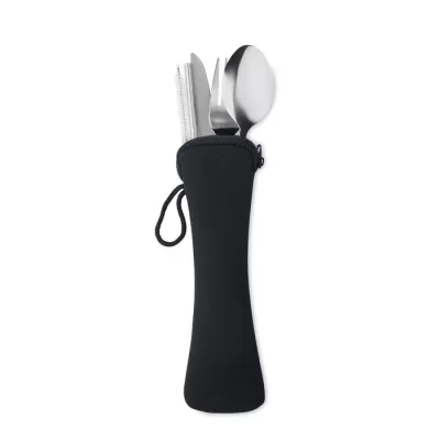 Sztućce stalowe ze słomką w etui 5 SERVICE - Czarny (MO6149-03)