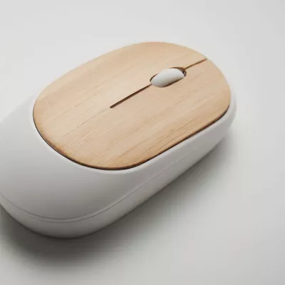Mysz bezprzewodowa z bambusowym wykończeniem CURVY BAM - Bialy (MO2085-06)