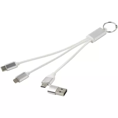 Metal kabel do ładowania 4 w 1 z aluminium z recyklingu z łańcuchem do kluczy - Srebrny (12438281)