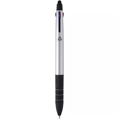 Trine długopis z certyfikatem RCS z recyklingu z 3 tuszami i rysikiem - Srebrny (10637681)
