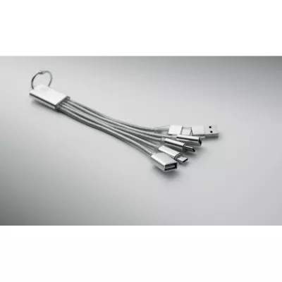Brelok z kablem 3 w 1 i hubem USB aluminiowy HUBLUE - Srebrny (MO3150-14)