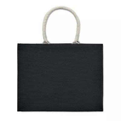 Torba jutowa laminowana z bawełnianymi uchwytami AURA - Czarny (MO6443-03)