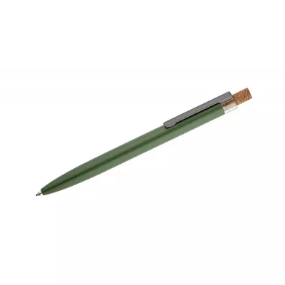 Długopis z recyklingowanego aluminium z korkowym przyciskiem KORIN - zielony butelkowy (19742-18)