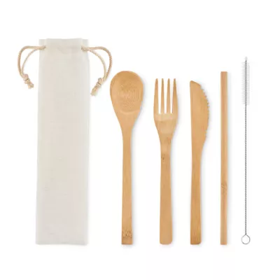 Sztućce bambusowe ze słomką w etui SETSTRAW - Bezowy (MO6121-13)