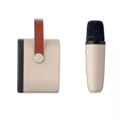 Zestaw karaoke z głośnikiem 5W i mikrofonem KARASET+ - Bezowy (MO2665-13)