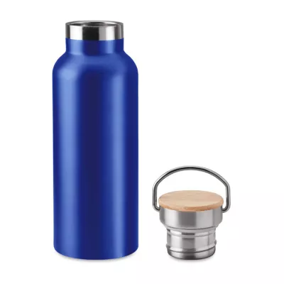 Termos dwuścienny z bambusową pokrywką 500 ml HELSINKI - Niebieski (MO9431-04)