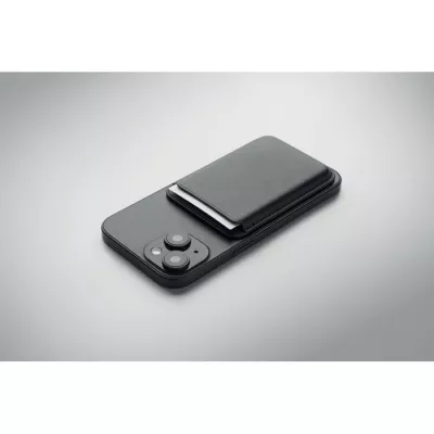 Etui magnetyczne na 3 karty z PU z pierścieniem KARTA - Czarny (MO2774-03)