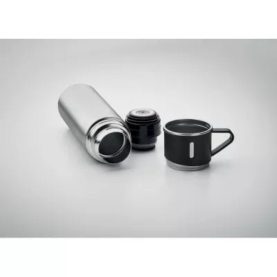 Termos dwuścienny 420 ml z kubkiem TONIA - Srebrny Mat (MO2117-16)