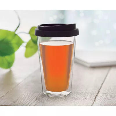 Szklanka dwuścienna z pokrywką 350 ml BIELO TUMBLER - Czarny (MO9927-03)