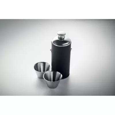 Butelka stalowa 230 ml z 2 kieliszkami COCOON - Czarny (MO2628-03)