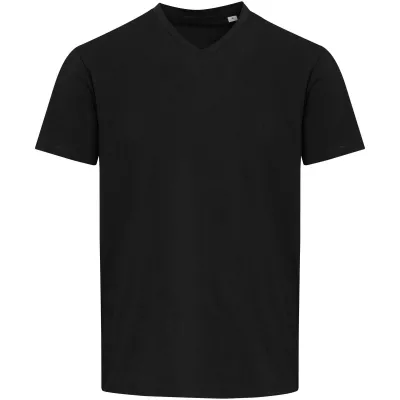 Balfour organiczna koszulka unisex z krótkim rękawem i dekoltem w serek, wykonana z materiału o gramaturze 200 g/m², z certyf - Czarny (39665-BLACK)