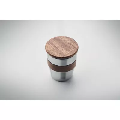 Kubek stalowy z pokrywką z orzecha 350 ml WALNUT - Srebrny Mat (MO2322-16)