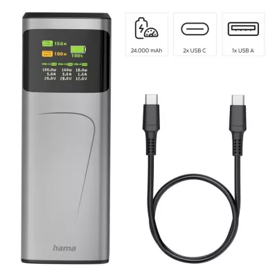 Power bank 24000 mAh Hama High Power 150W - grafitowy (VH029-15)