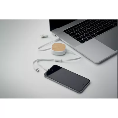 Kabel zwijany 90 cm z bambusowym wykończeniem TOGOBAM - Bialy (MO2146-06)