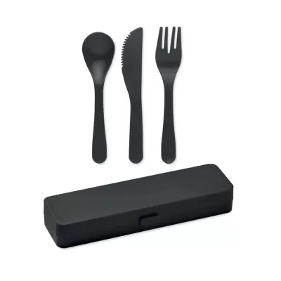 Zestaw 3 sztućców z PP w etui RIGATA - Czarny (MO6661-03)