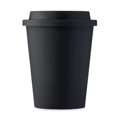 Kubek dwuścienny z PP z ustnikiem 300 ml NOLA - Czarny (MO6582-03)