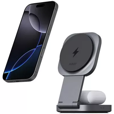 Magnetyczna ładowarka bezprzewodowa 15W Aukey - grafitowy (VAM11-15)