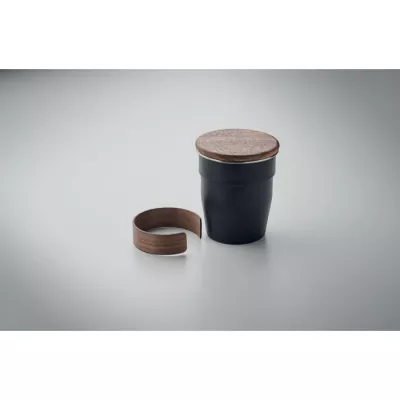 Kubek stalowy z pokrywką z orzecha 350 ml WALNUT - Czarny (MO2322-03)