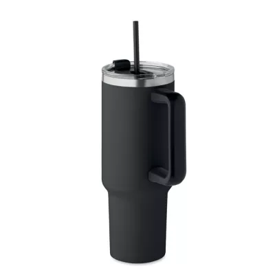 Kubek termiczny stalowy ze słomką 1200 ml SUMA - Czarny (MO2327-03)