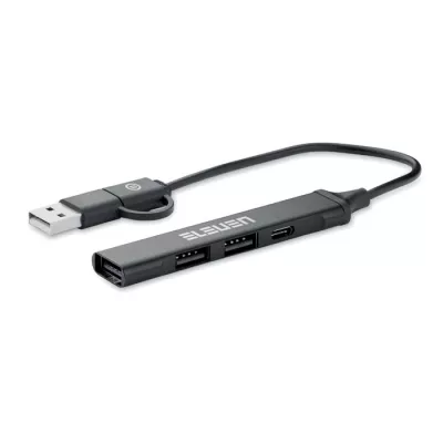 Hub USB 4-portowy z aluminium z recyklingu CURRENT - Czarny (MO2294-03)