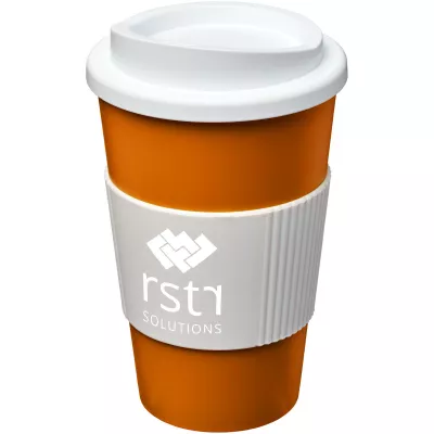 Kubek termiczny z serii Americano® o pojemności 350 ml z uchwytem - Biały-Pomarańczowy (21000223)