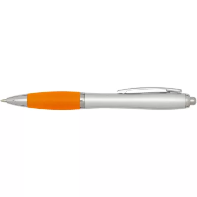 Nash długopis kulkowy z tworzyw sztucznych pochodzących z recyklingu z certyfikatem RCS, ze srebrnym korpusem i kolorowym uch - Pomarańczowy (10644931)