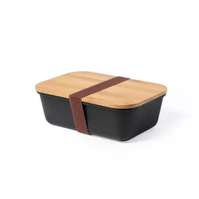 Pudełko śniadaniowe 1 L, bambusowe wieczko - czarny (V8216-03)