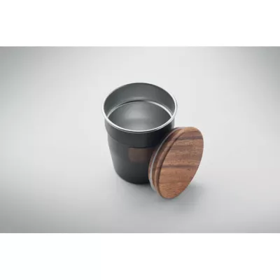 Kubek stalowy z pokrywką z orzecha 350 ml WALNUT - Czarny (MO2322-03)