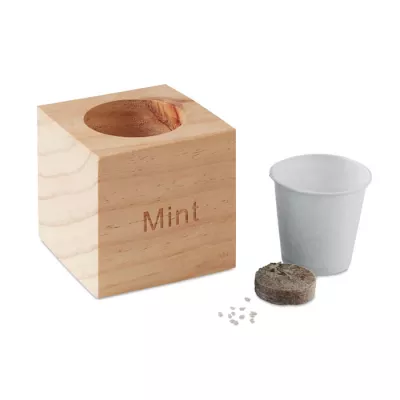 Zestaw do uprawy mięty w drewnianym pojemniku MENTA - Drewna (MO9337-40)