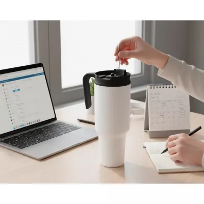 Kubek termiczny 1,1 litra Air Gifts z ergonomicznym uchwytem | Ony - biały (VA094-02)