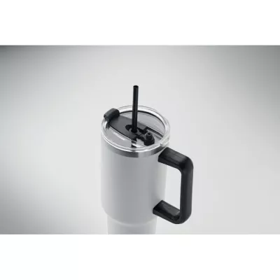 Kubek termiczny stalowy ze słomką 1200 ml SUMA - Bialy (MO2327-06)