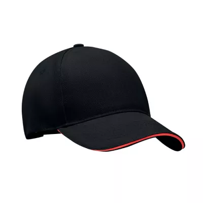 Czapka z daszkiem 5-panelowa 260 g/m² LONG BEACH SINGA - Czarny/Czerwony (MO6875-83)