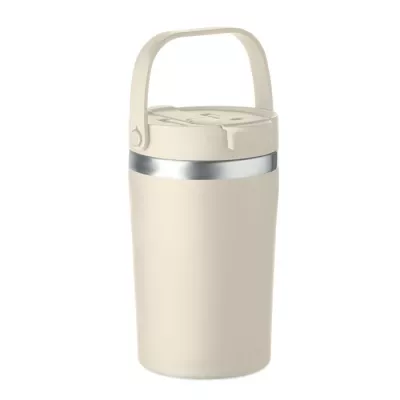 Kubek termiczny ze słomką i paskiem 350 ml COZYCUP - Bezowy (MO2922-13)