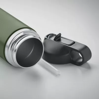 Butelka termiczna ze słomką z recyklingu 500 ml IVALO - Ciemnozielony (MO6938-60)