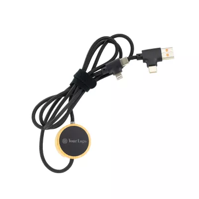 Długi drewniany kabel 4w1 z podświetlanym logo - beżowy (EG059813)