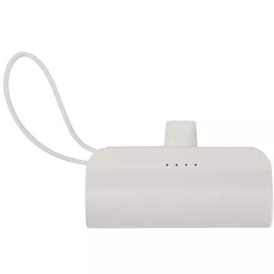 Alnair powerbank o pojemności 5000 mAh i mocy 10 W, wykonany z tworzyw sztucznych pochodzących z recyklingu, z wbudowaną podstawką i kablem 2 w 1 - Biały (12447201)
