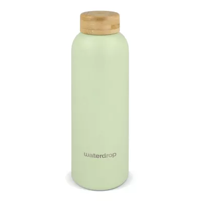Butelka ze stali nierdzewnej Waterdrop z bambusową nakrętką 600 ml - ciemnobrązowy / zielony (LT47002-N5031)