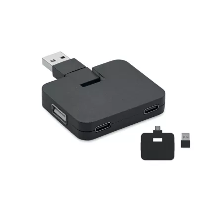 Hub USB 4-portowy z USB-C SQUARE-C - Czarny (MO2254-03)