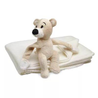 Koc polarowy dziecięcy z maskotką 80x120 cm MANTA - Bialy (MO8252-06)