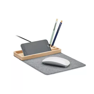 Organizer na biurko z ładowarką indukcyjną 15W PANDU - Drewna (MO2281-40)