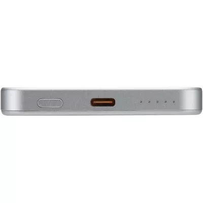 Powerbank Avis 5000 mAh z recyklingowanego aluminium posiadającego certyfikację RCS, z wbudowanym magnesem  - Srebrny (12444381)