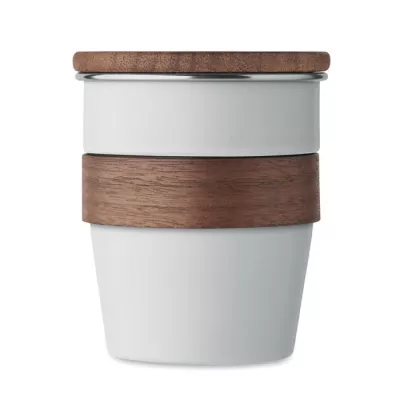 Kubek stalowy z pokrywką z orzecha 350 ml WALNUT - Bialy (MO2322-06)