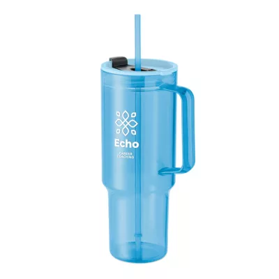 Kubek z RPET ze słomką 1200 ml MUGORA - Przezroczysty Blekitny (MO2964-52)