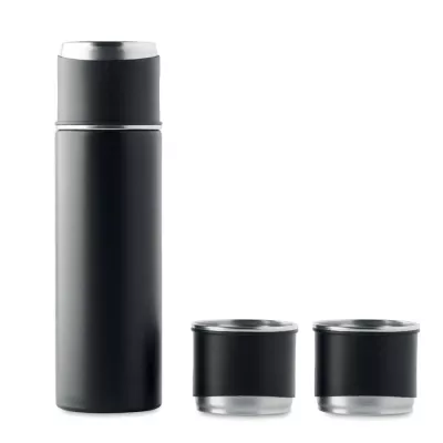 Termos dwuścienny 420 ml z 2 kubkami SHARM - Czarny (MO2116-03)